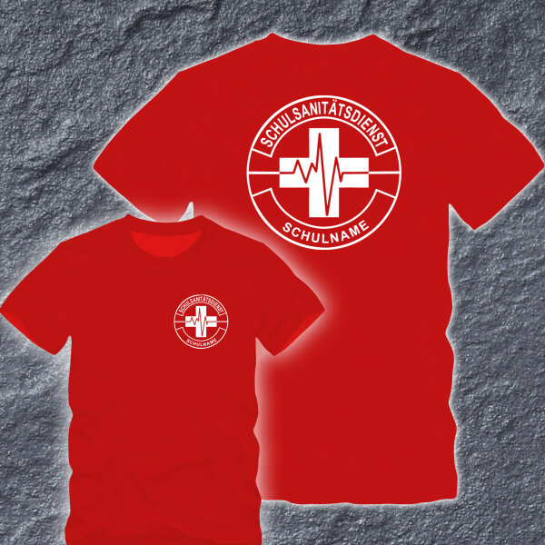 Schulsanitätsdienst T-Shirt inkl. Schulnamen "Einfach" Rot