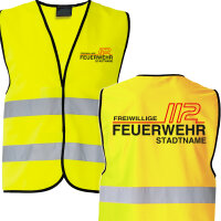 Feuerwehr Warnweste Gelb Design FW1900 mit Stadtnamen - Kinder - Jugend - Freiwillige - Betriebs