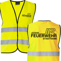 Feuerwehr Warnweste Gelb Design FW1900 mit Stadtnamen - Kinder - Jugend - Freiwillige - Betriebs