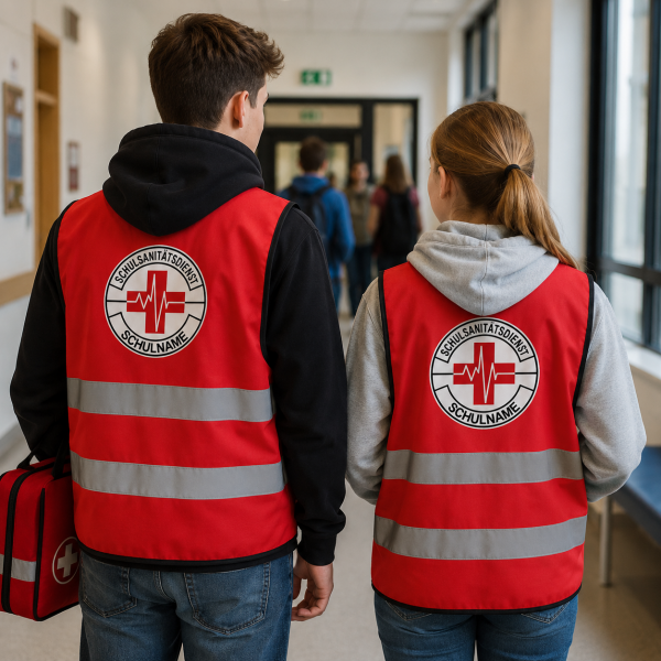 Schulsanitätsdienst Warnschutz Weste Premium mit Schulnamen